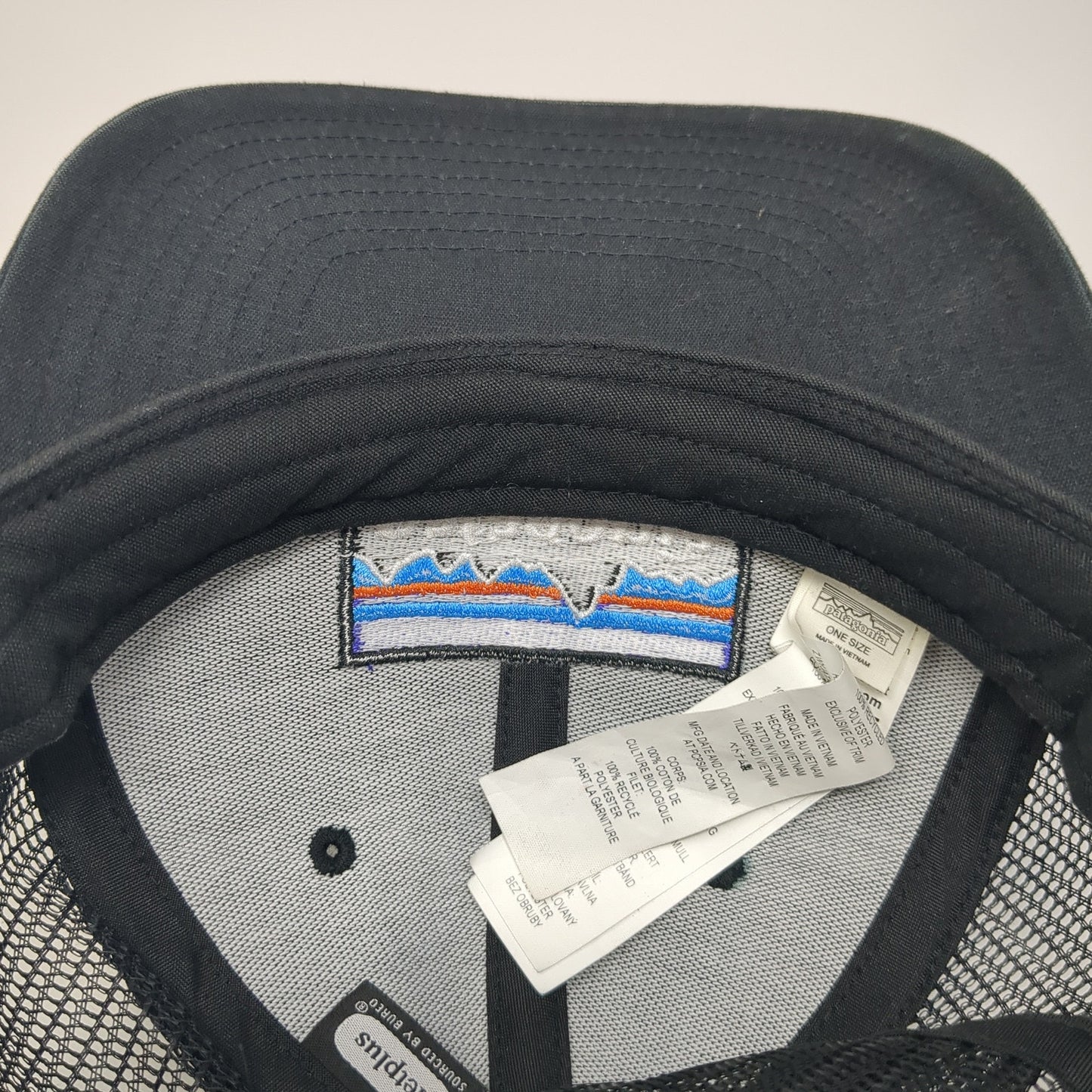 Patagonia Snapback Trucker Hat Black One Size Mesh Back Embroidered