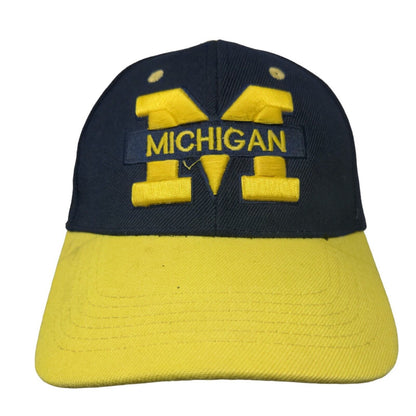 Michigan Wolverines Strapback Hat Blue Gold Embroidered Big Logo 100% Cotton