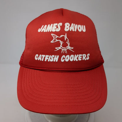 James Bayou Catfish Cookers Snapback Rope Trucker Hat Red One Size