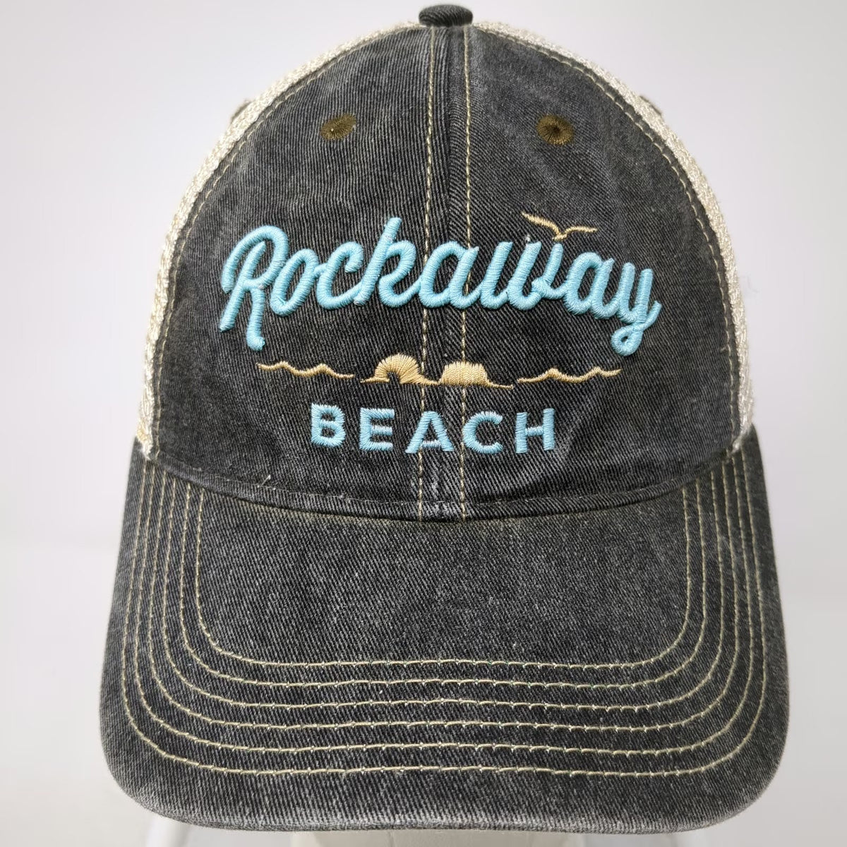 Legacy Trucker Hat Gray One Size Rockaway Beach Snapback Mesh Back Embroidered