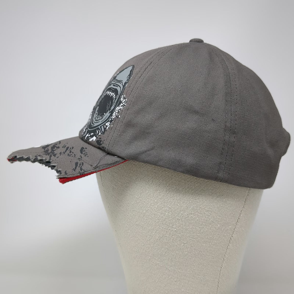 SeaWorld Baseball Cap Gray OSFM Shark Bitten Distressed Brim Shark Attack Hat