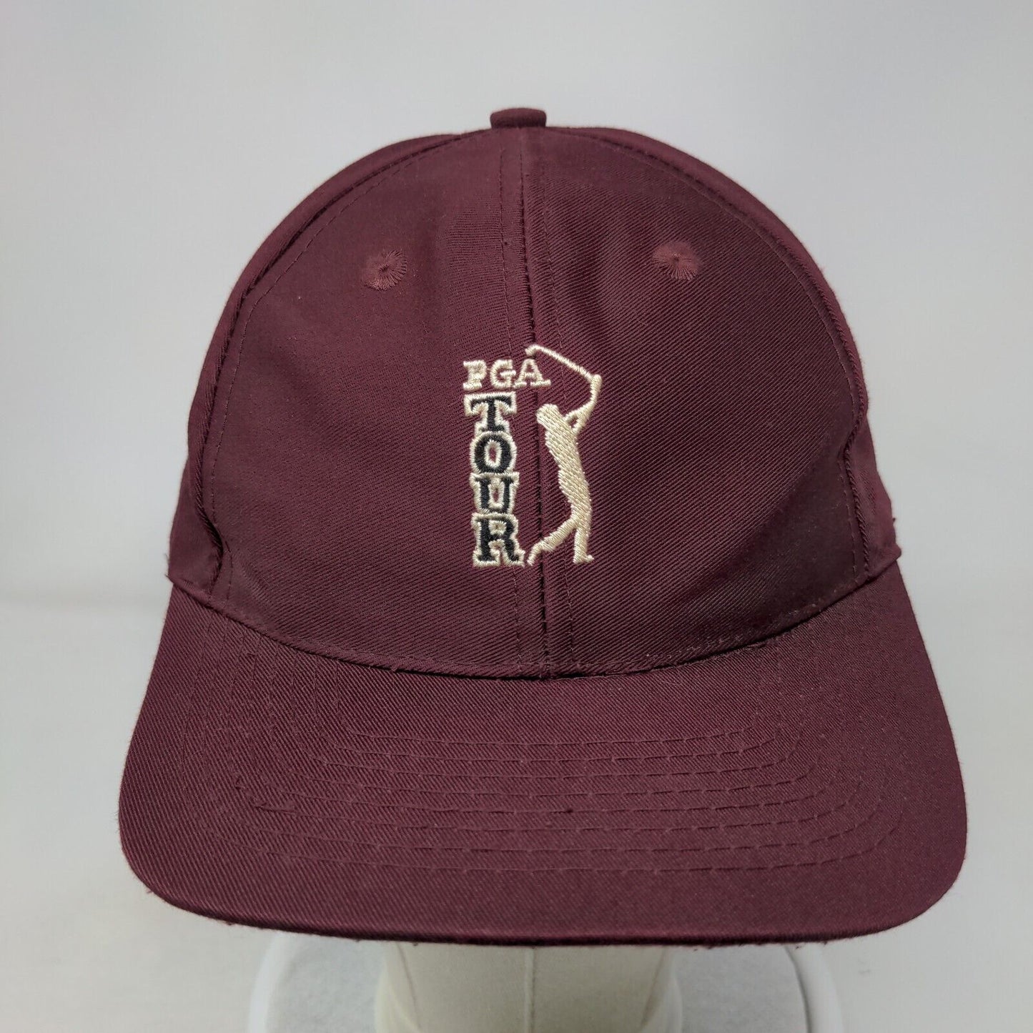 PGA Tour Slideback Hat Red One Size Embroidered Solid Leather Strap