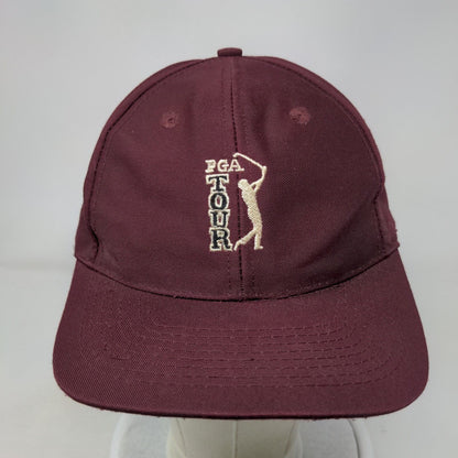 PGA Tour Slideback Hat Red One Size Embroidered Solid Leather Strap