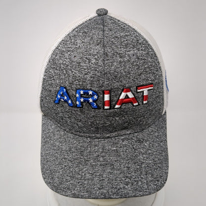 Ariat Snapback Trucker Hat Gray One Size Adjustable Mesh Back Patriotic USA Flag