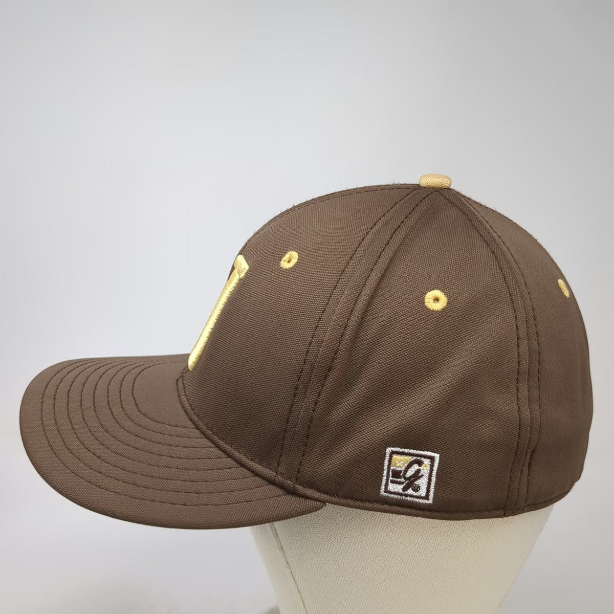 The Game Falcons Cap Brown Gold Size 7 3/8 Fitted Hat Gametek Embroidered V Logo