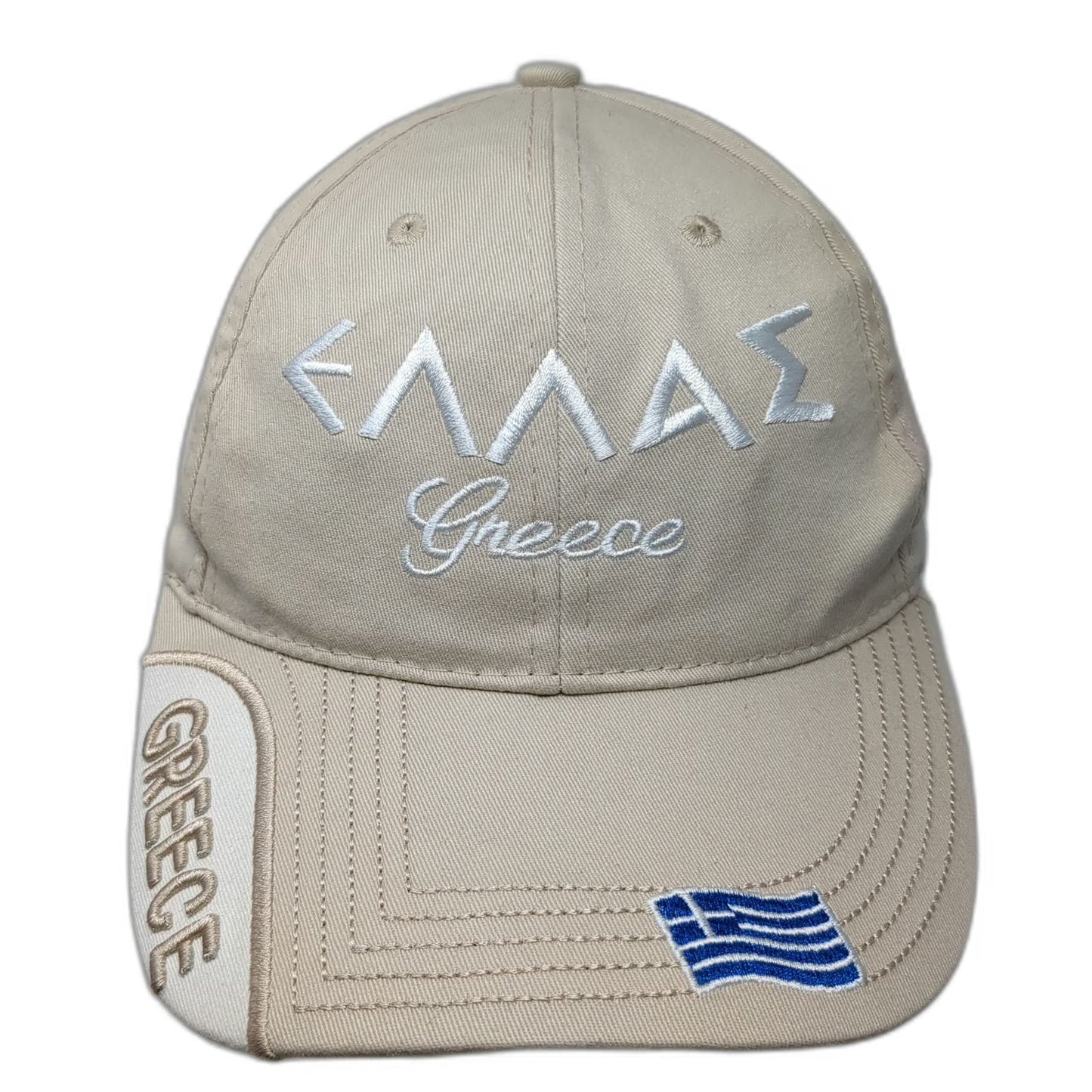Greece National Team Beige Cap One Size Strapback Greek Flag Embroidered Hat
