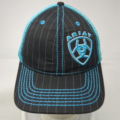 Ariat Trucker Hat Black Blue One Size Pinstripe Mesh Snapback Logo Western Sewn