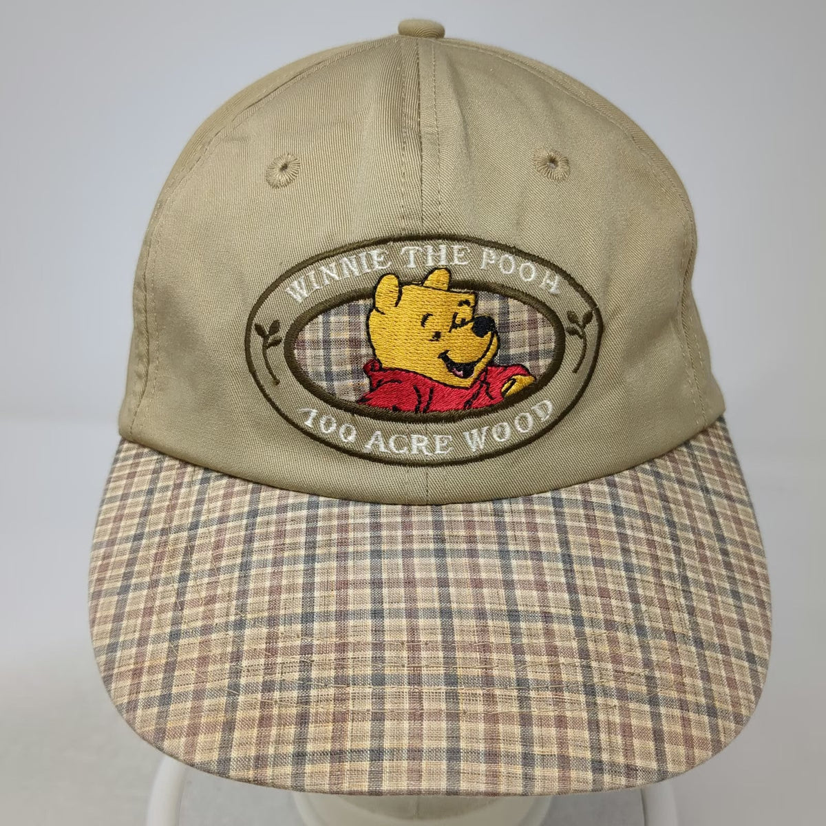 Pooh Baseball Cap Beige One Size Plaid Brim Winnie 100 Acre Wood Embroidery Hat