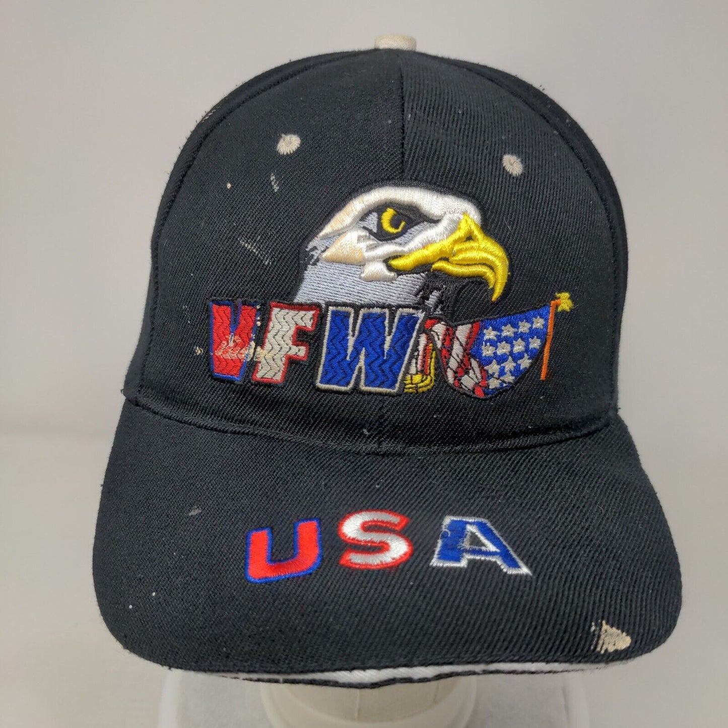 VFW USA Eagle Strapback Hat Black One Size Embroidered Vent Holes