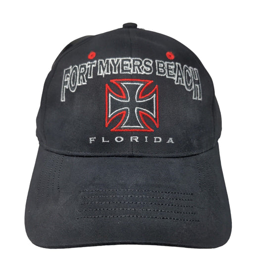 Fort Myers Beach Florida Strapback Hat OSFA Black Embroidered W/Tags Iron Cross