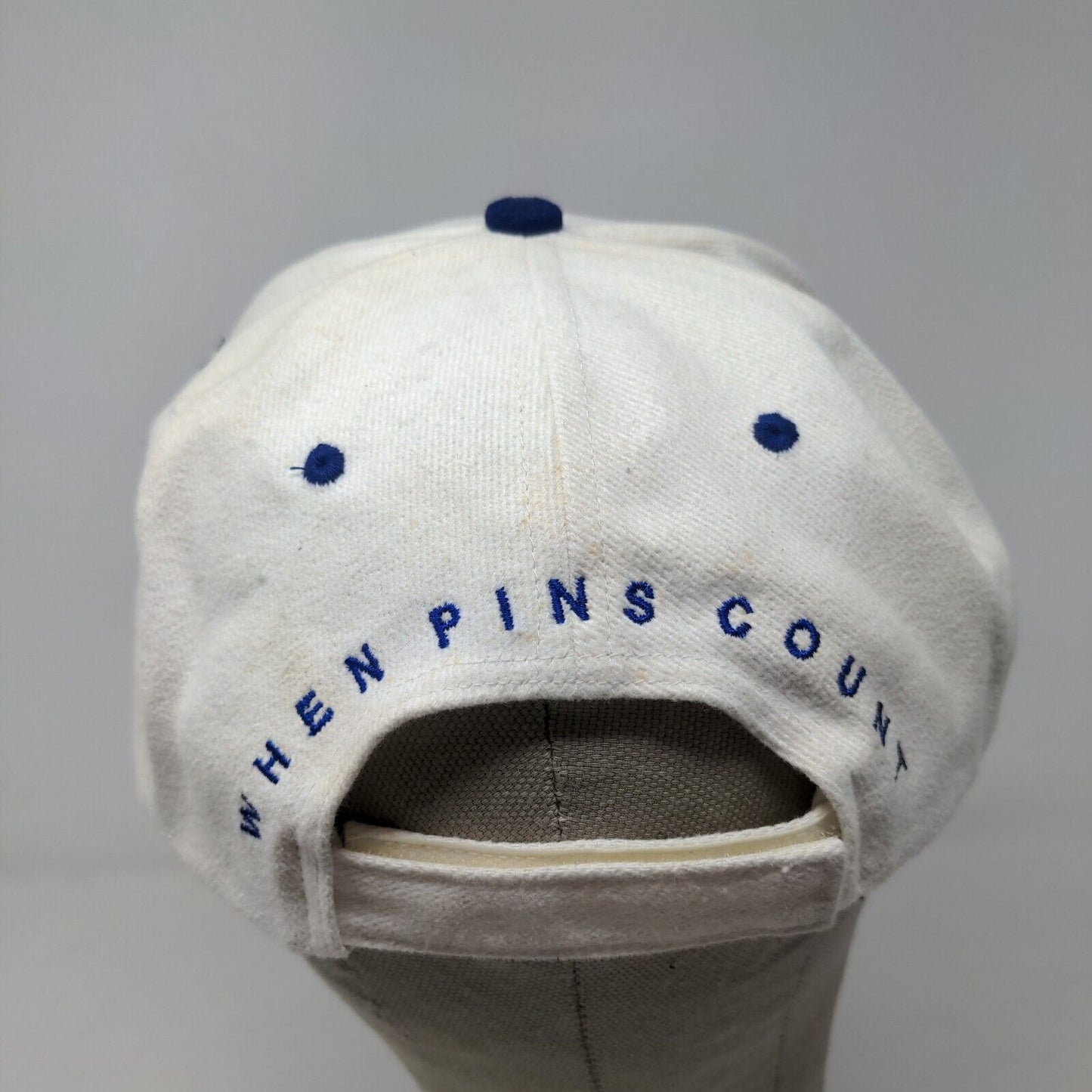 Linds Bowling Men's Strapback Hat White Blue Adjustable Embroidered Logo