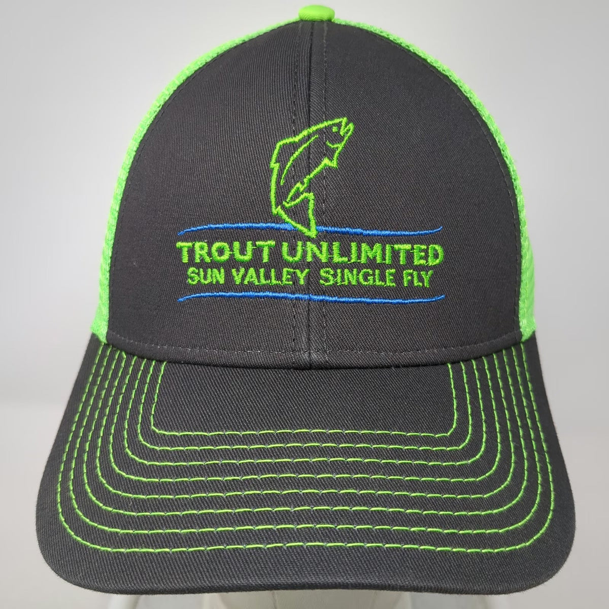 Fahrenheit Baseball Cap Gray Green One Size Trout Unlimited Sun Valley Hat Mesh