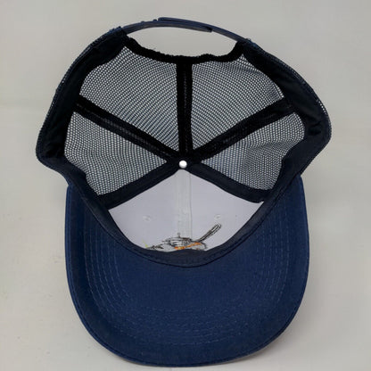 Unbranded Men's Snapback Mesh Back Hat Blue White Embroidered Pilot Logo
