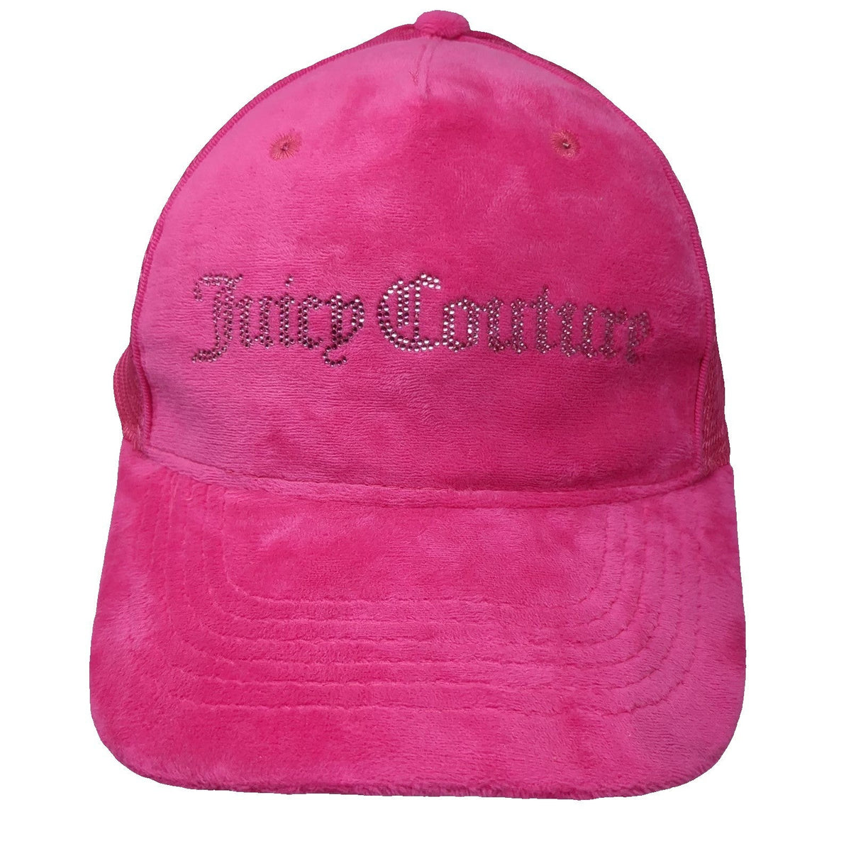 Juicy Couture Trucker Hat Pink One Size Velour Rhinestone Logo Snapback