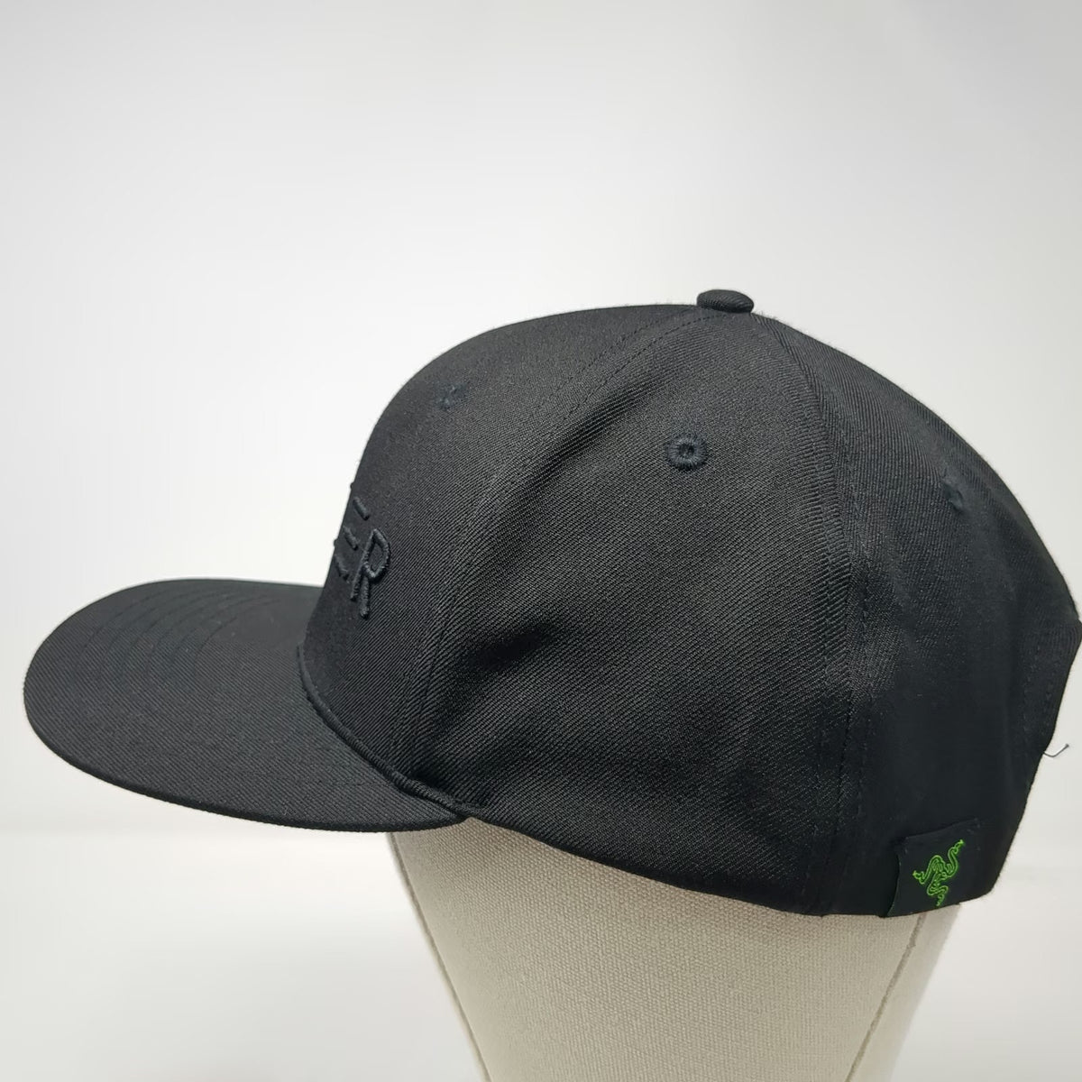 Razer Snapback Black One Size Hat Tonal Logo Gaming Flat Brim For Gamers Snake
