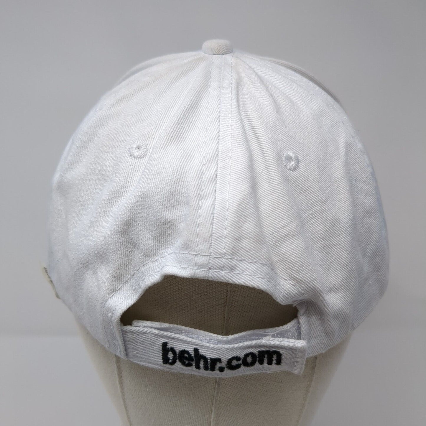 BEHR Strapback Hat White One Size Adjustable Embroidered Vented Holes 6 Panel