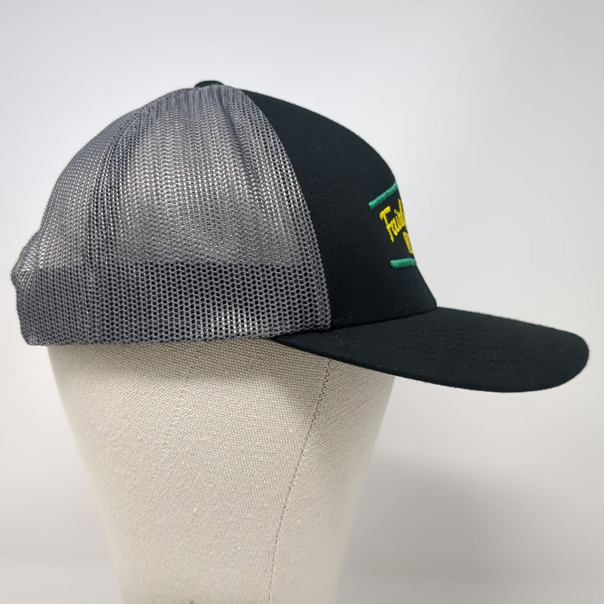 Pacific Headwear Trucker Hat Black One Size Mesh Back Snapback Embroidered Logo
