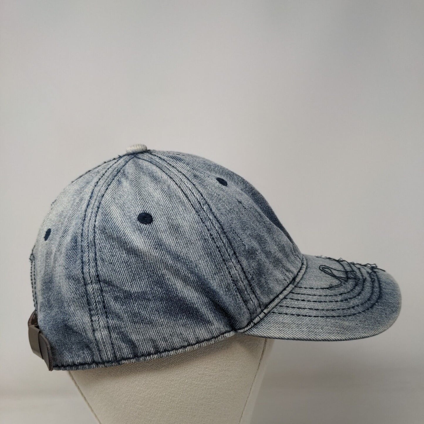 Unbranded Slideback Hat Blue Denim OSFM Adjustable Leather Strap Blank