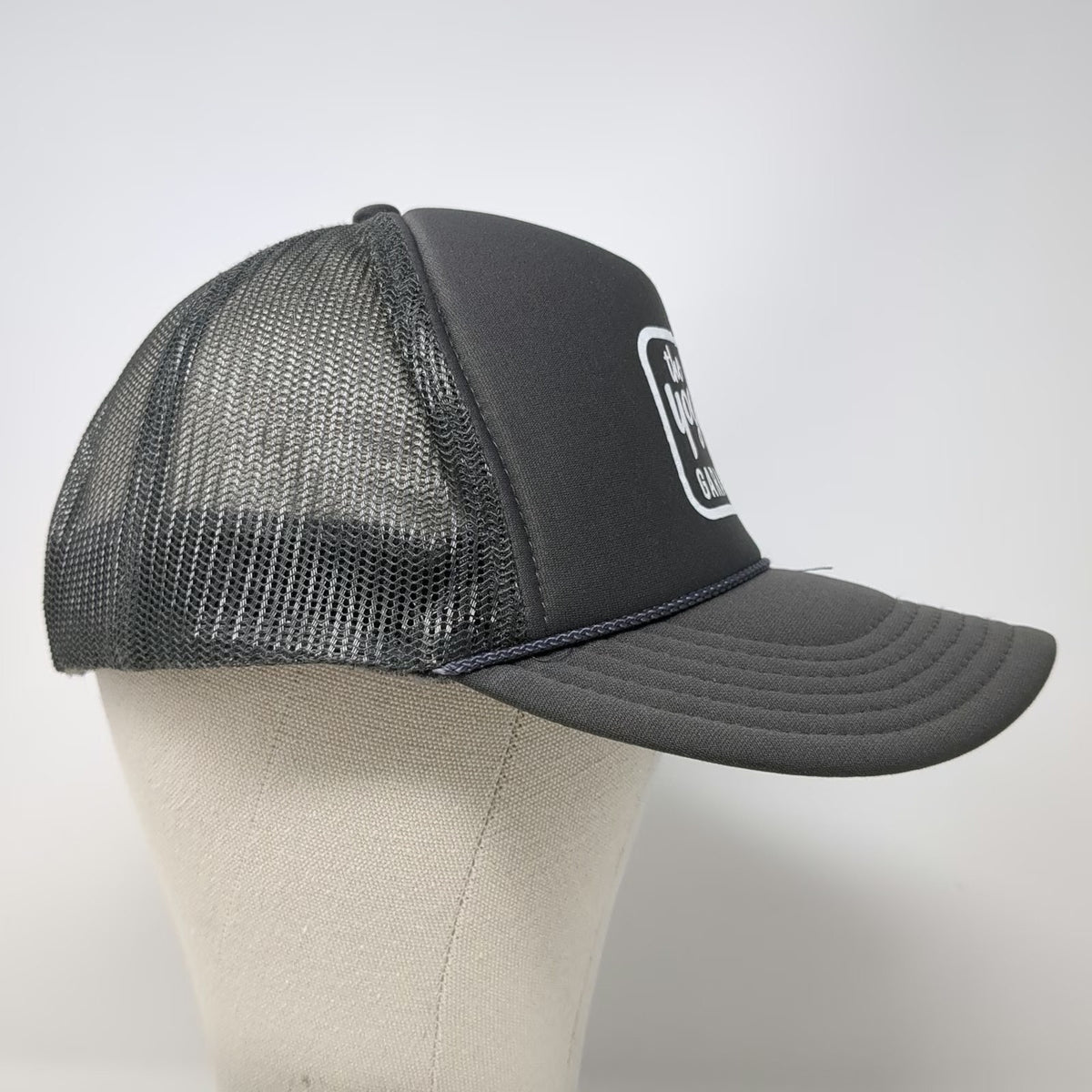 OTTO Trucker Hat Gray OSFM The Yoga Garage Logo Foam Mesh Snapback Rope Detail