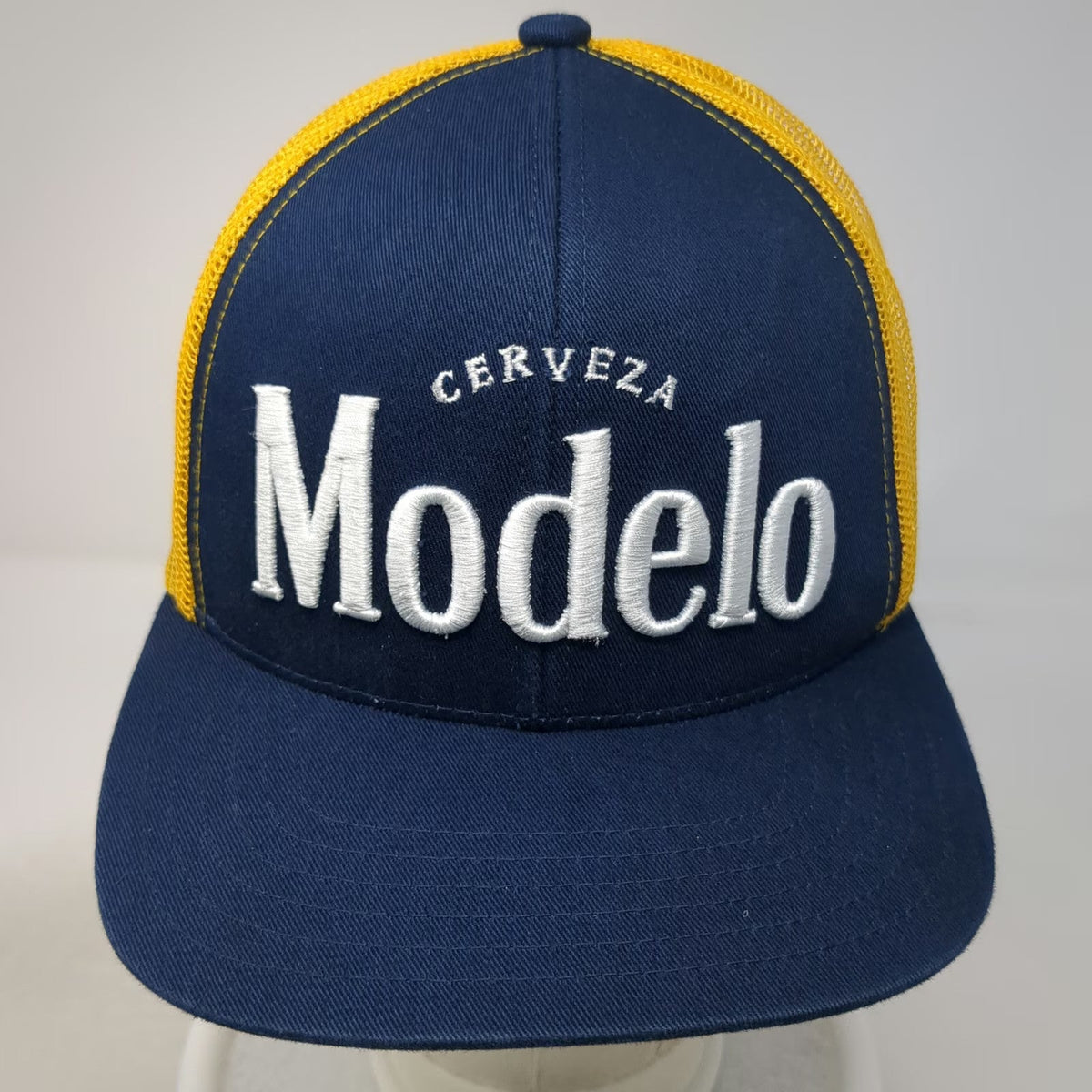 Modelo Trucker Hat Blue Yellow One Size Mesh Back Snapback Cerveza Beer Logo