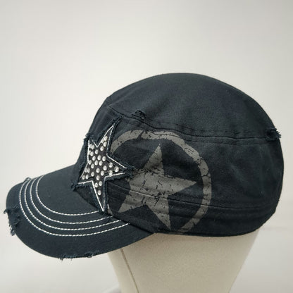 Pit Bull Army Cap Black One Size Cotton Elastic Rhinestone Star Metal Studs Hat