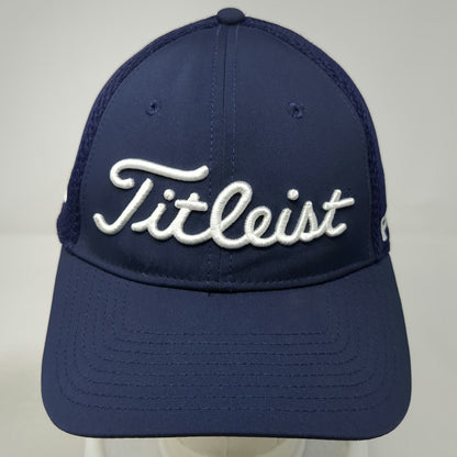 Titleist Baseball Cap Blue L New Era Mesh Back Pro V1 FJ Logo Stretch Fit Hat