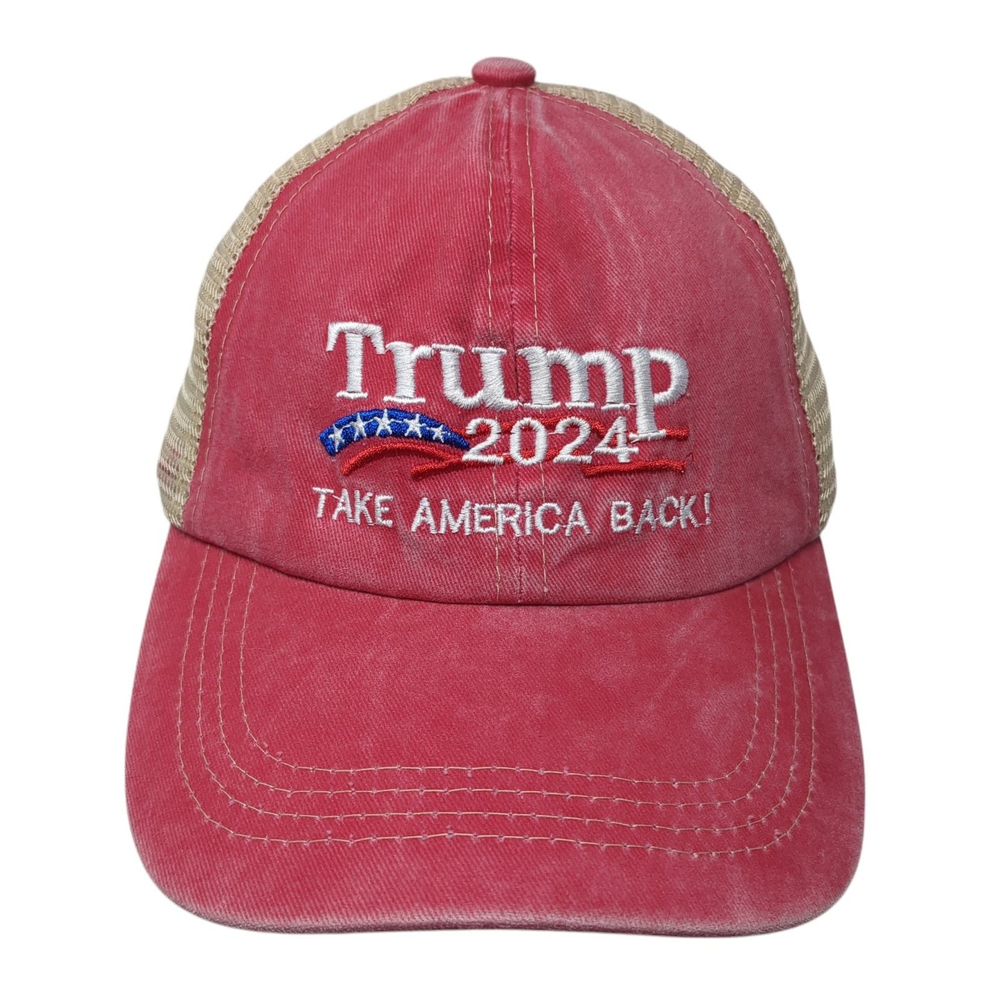 Trump 2024 Take America Back Trucker Hat Red OS Adjustable Patriotic Mesh Back