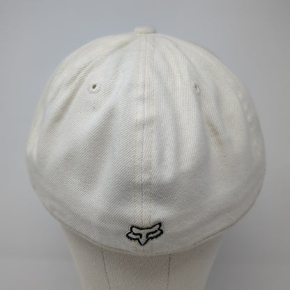 Fox Head Fitted Hat White 7 5/8 Embroidered Logo Solid Outdoor 6 Panel