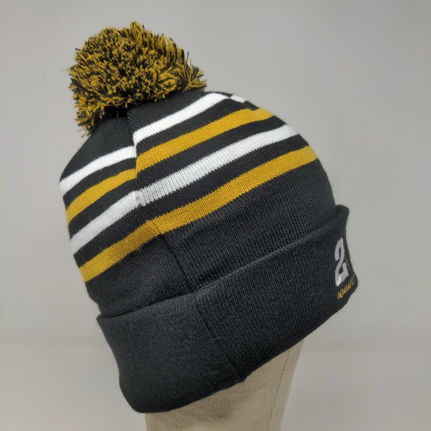 Men's Knit Beanie Hat Black Gold Striped  2022 Indianapolis Host Committee