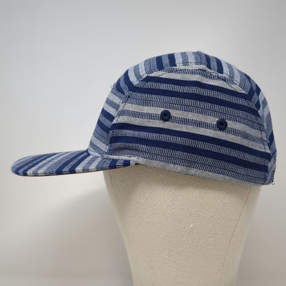 Discrete 5 Panel Hat Blue One Size Wasatch Mountain Patch Striped Flat Brim
