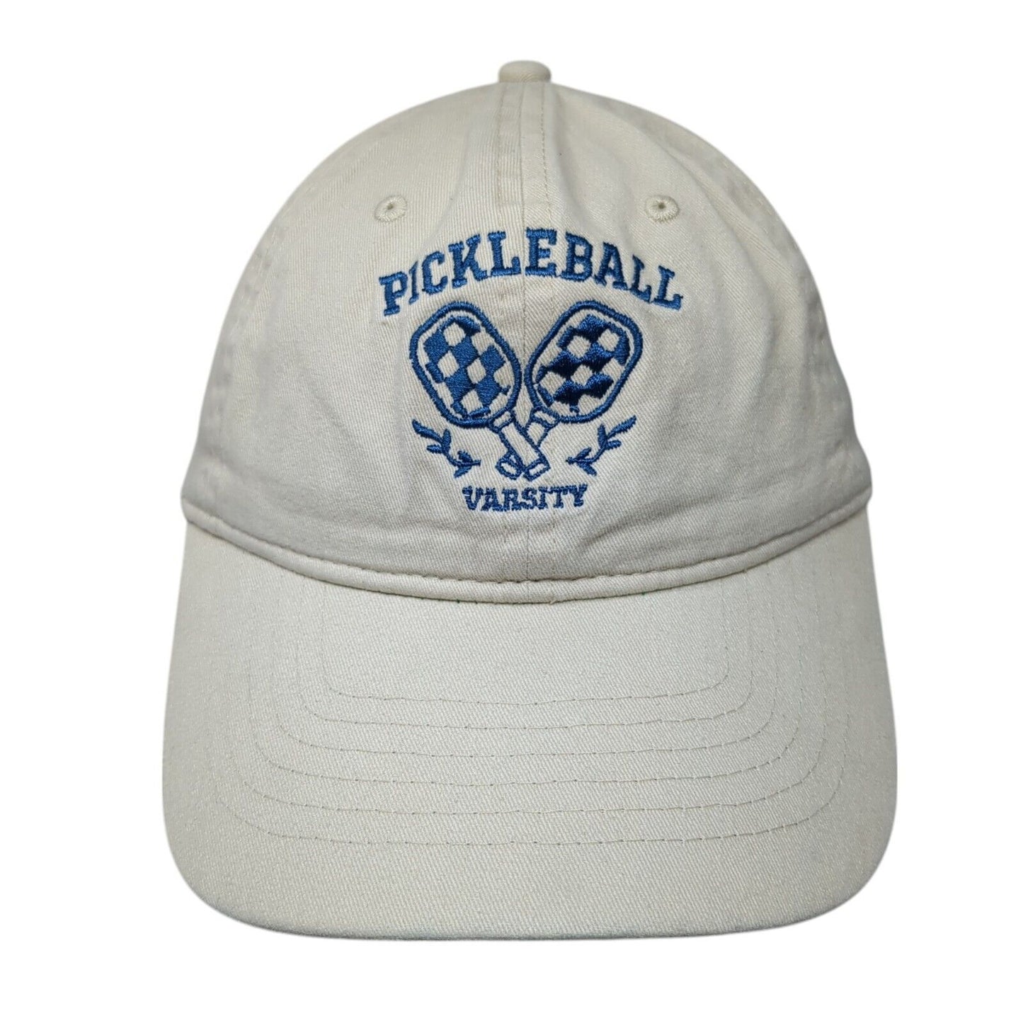 Pickleball Varsity Slideback Hat Tan OS Adjustable Embroidered 6 Panel Cotton