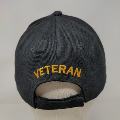US Veteran Strapback Hat Black One Size Adjustable Embroidered Flag Patriotic