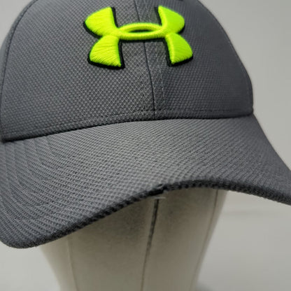 Under Armour Baseball Cap Gray M Fitted Neon Yellow Logo Performance Mesh Hat