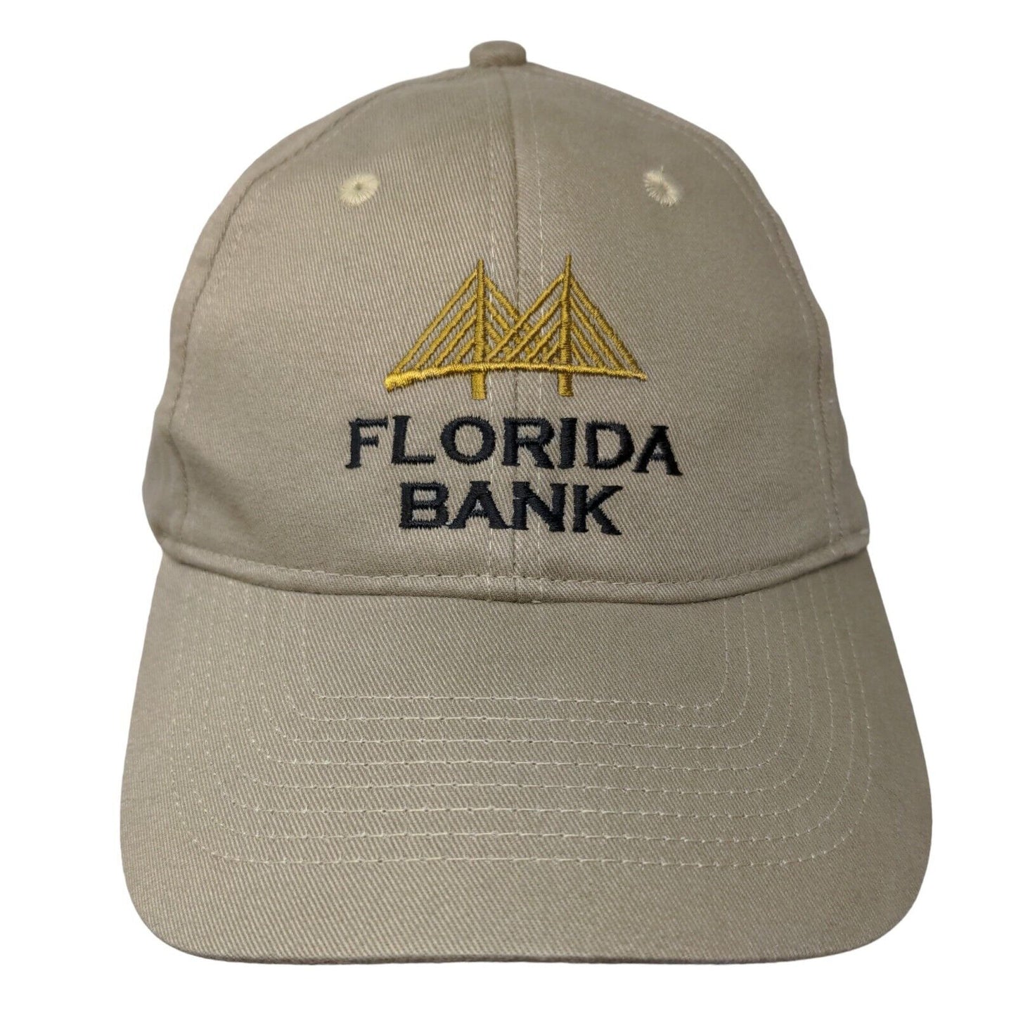 Florida Bank Strapback Hat Tan OSFA Adjustable Embroidered Vented Holes KC