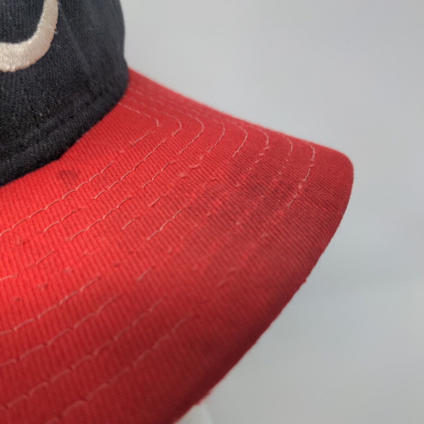 Vintage New Era Fitted Hat Blue Red Size 7 Made USA Embroidered C Arrowhead Logo