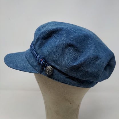 Time & Tru Women's Denim Cap Hat Blue Size OS Metal Button Logo Ropes