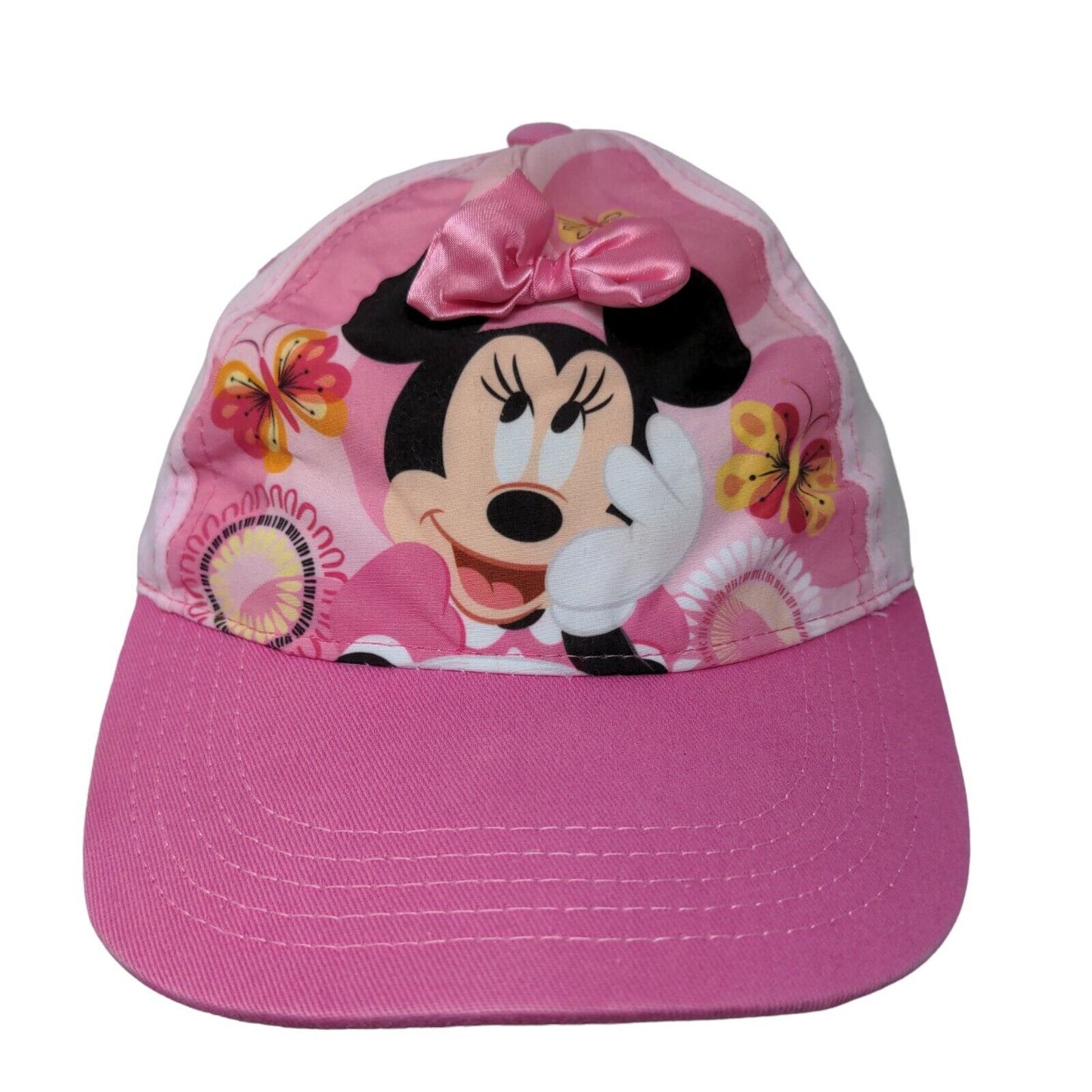 Disney Girl's Strapback Hat Pink OSFM Graphic Minnie Mouse 3D Bow Cotton