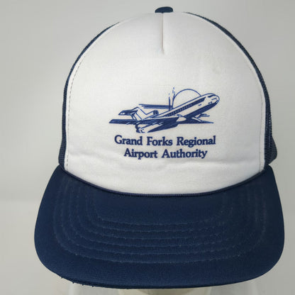 Yupoong Blue White Trucker Hat One Size Grand Forks Regional Airport Plane Mesh