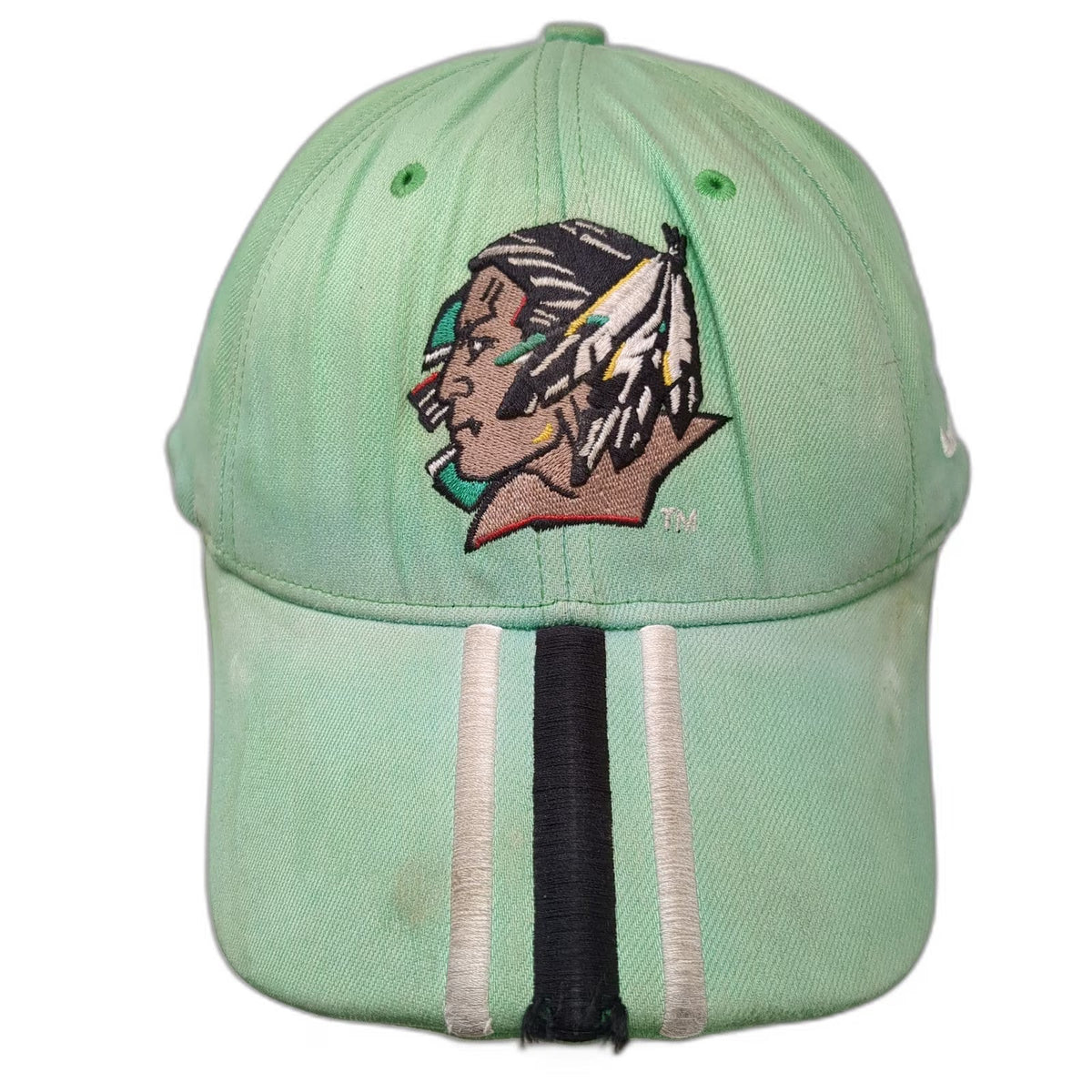 North Dakota Fighting Sioux NCAA Nike Bauer Cap Green Striped Brim Hat Vintage
