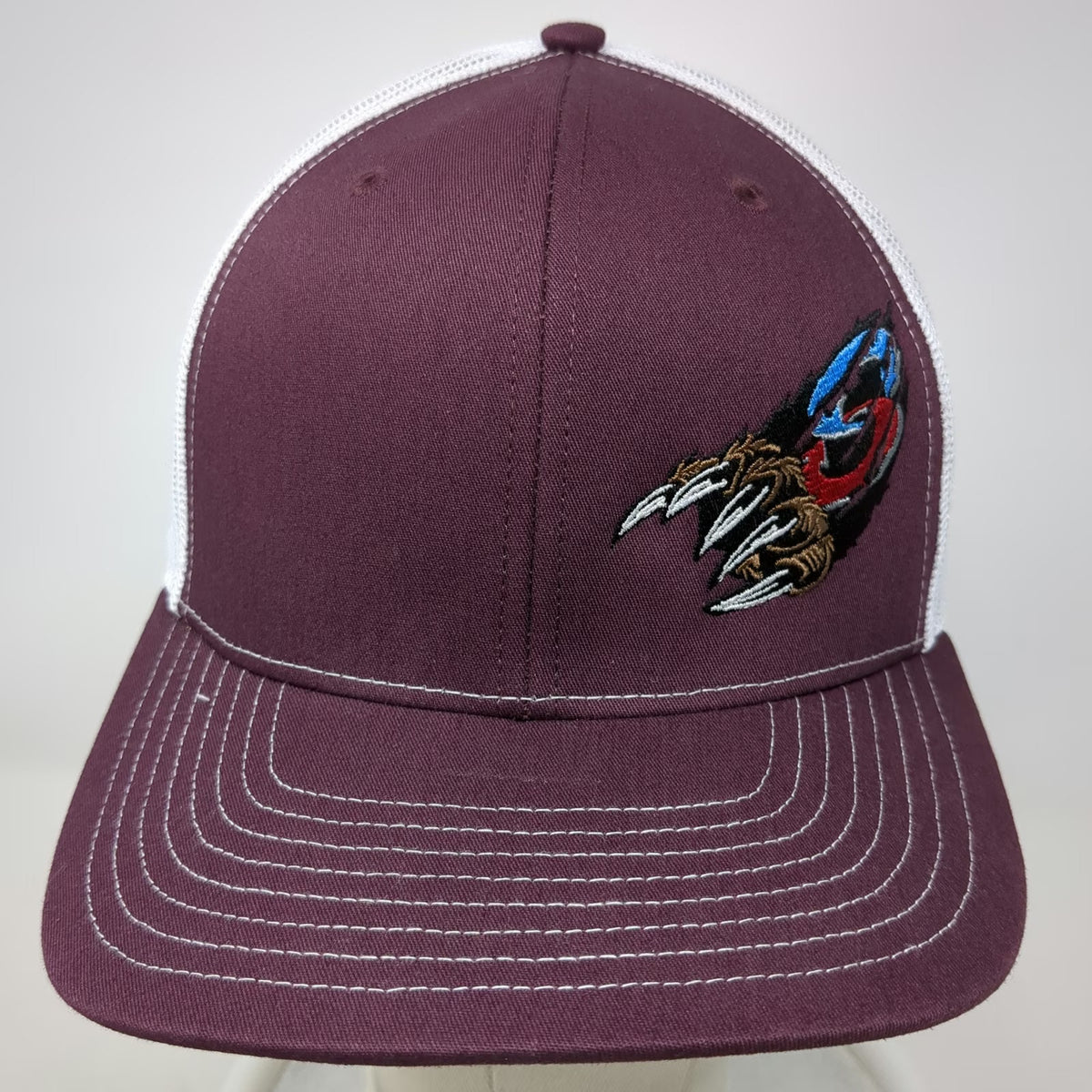 Richardson Trucker Hat Purple OSFM White Mesh Back Snapback Graphic Claw Logo