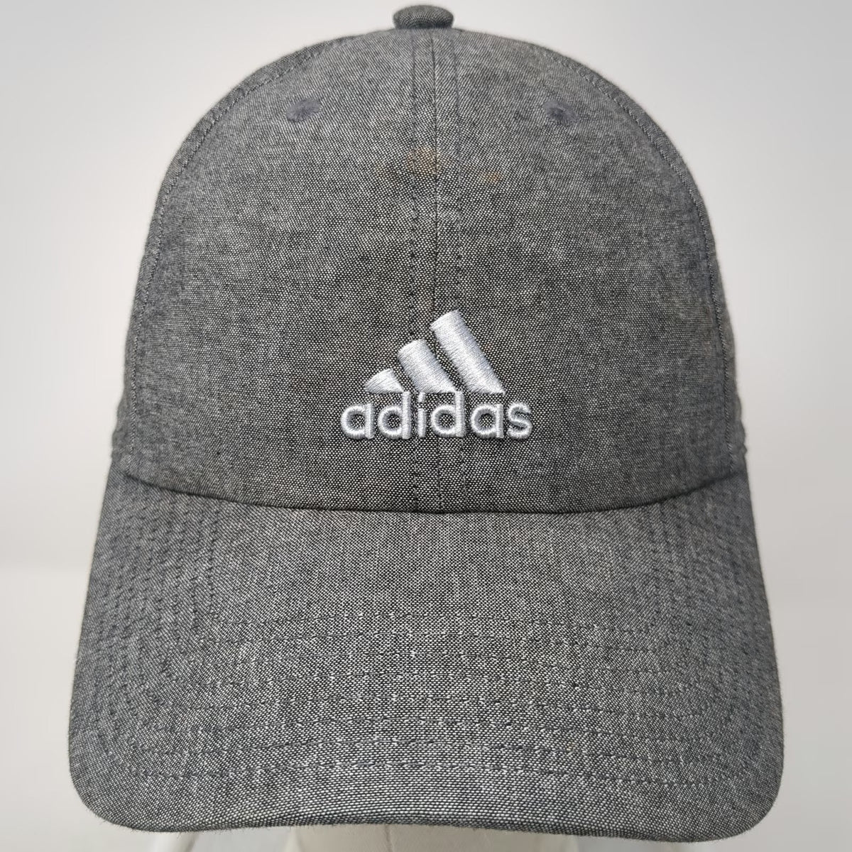 Adidas Baseball Cap Gray One Size Embroidered Logo Adjustable Cotton Curved Hat