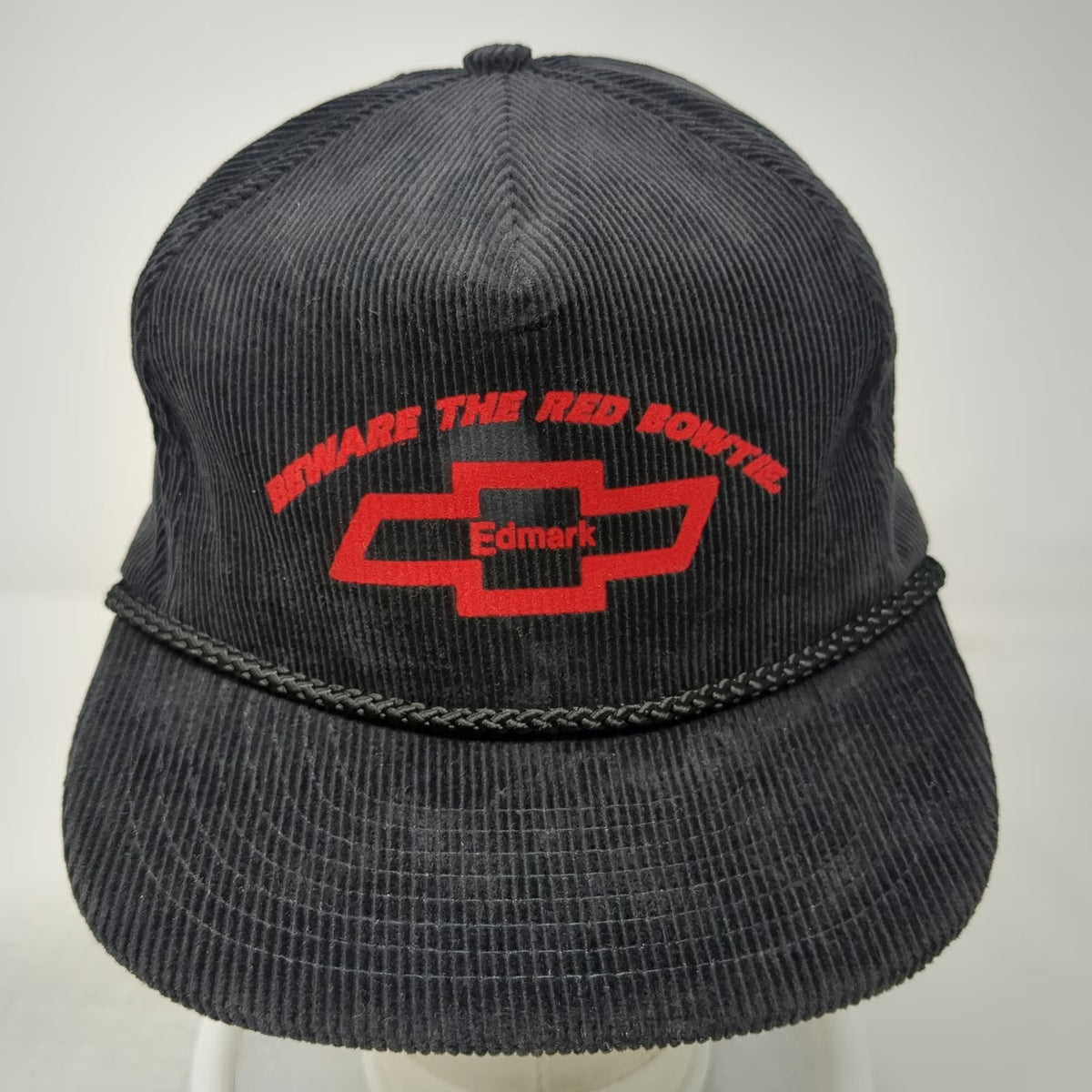 Nissin Trucker Black One Size Hat Corduroy Chevrolet Bowtie Edmark Red Rope