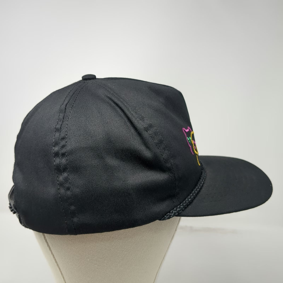 5 Panel Black Hat Rope Snapback Iams Pet Foods Dog Cat Paw Made in USA Vintage