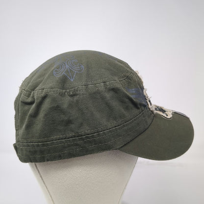 Army Cap Green One Size Distressed Cross Rhinestone Studs Fleur De Lis Wing Hat
