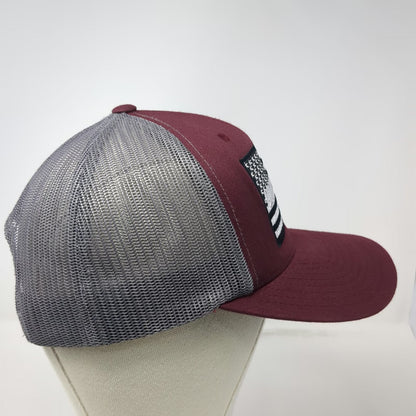 Yupoong Trucker Hat Red Gray One Size Uncorked Flag Patch Mesh Back Snapback