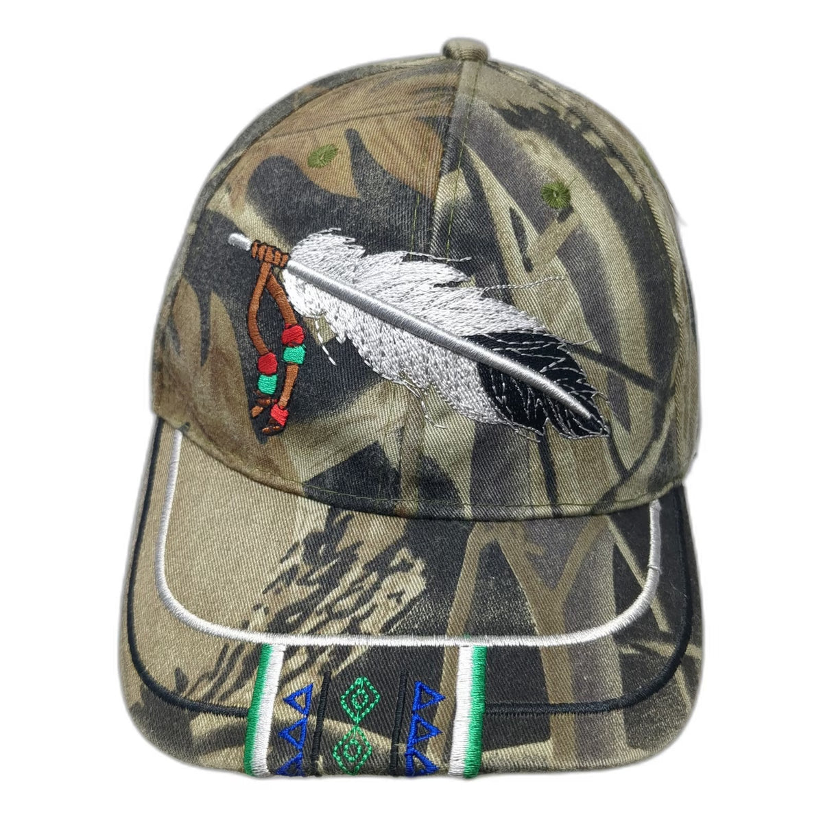 Camo Baseball Cap Green One Size Feather Indigenous Native American Pattern Hat