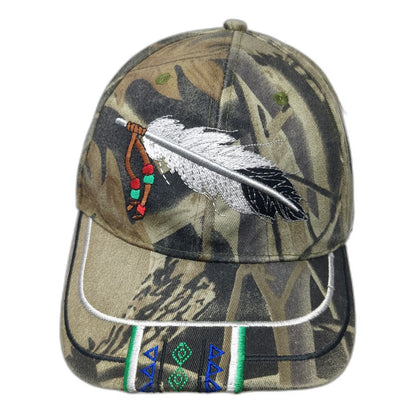 Camo Baseball Cap Green One Size Feather Indigenous Native American Pattern Hat