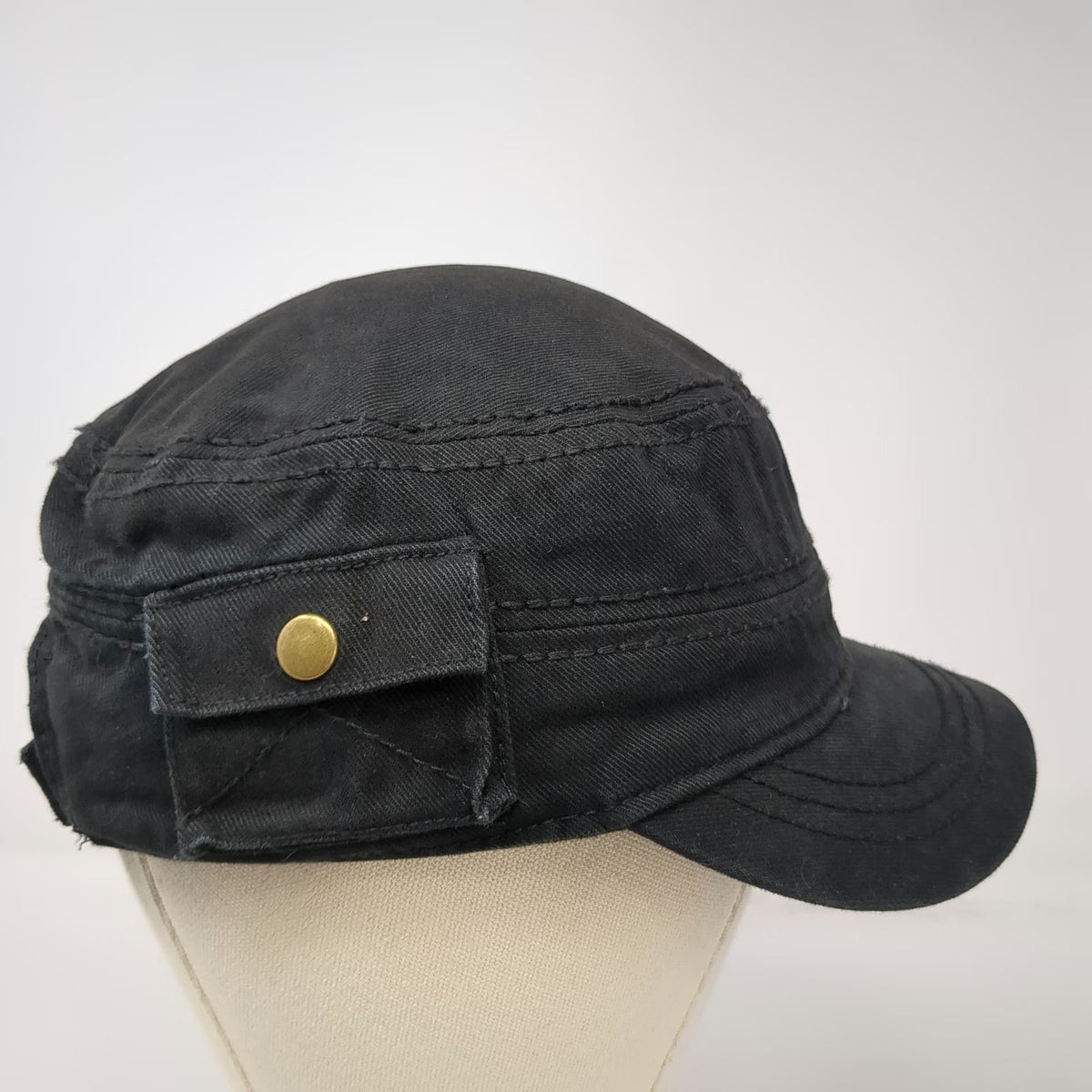 Army Cap Black One Size Side Pocket Cotton Adjustable Solid Cadet Military Hat
