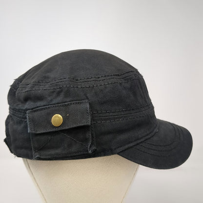 Army Cap Black One Size Side Pocket Cotton Adjustable Solid Cadet Military Hat