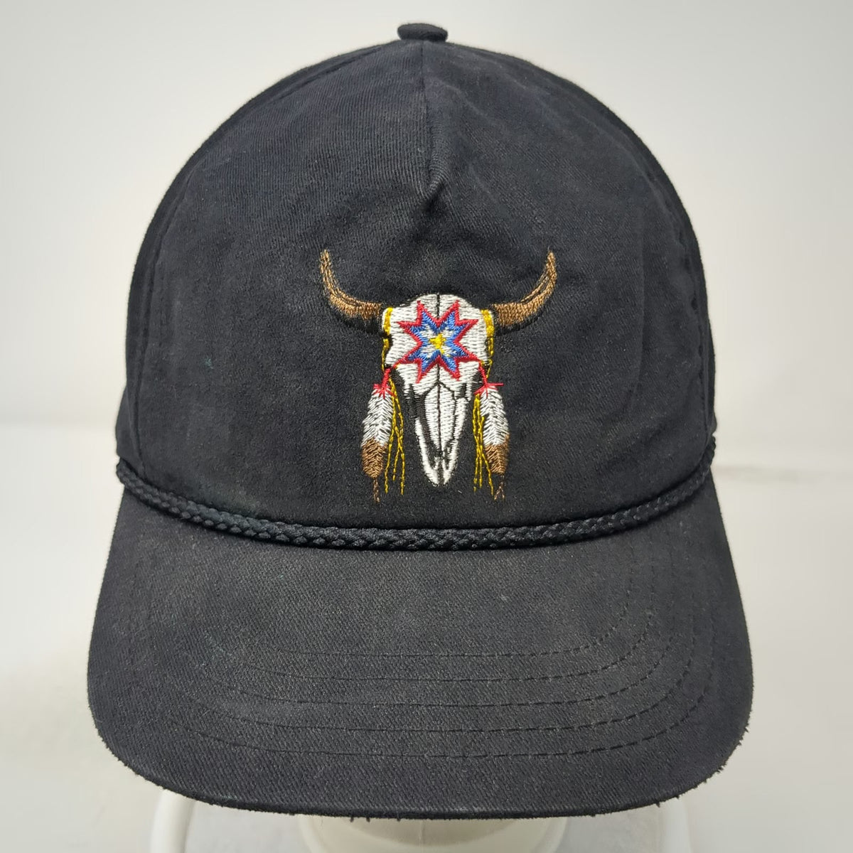 Lakota Designs 5 Panel Black One Size Hat Rope Native American Skull Made in USA